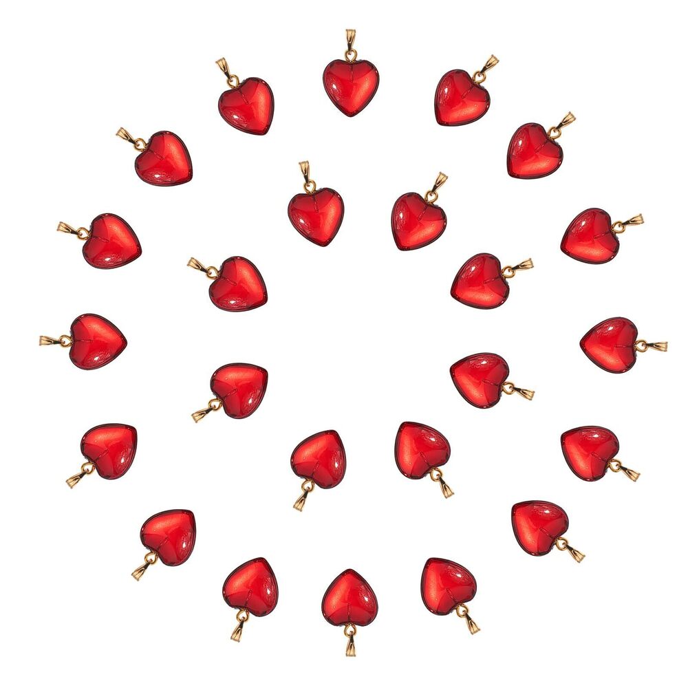 5395 24pcs Heart Shape Glass Pendants, Red Love Heart Crystal Charms
